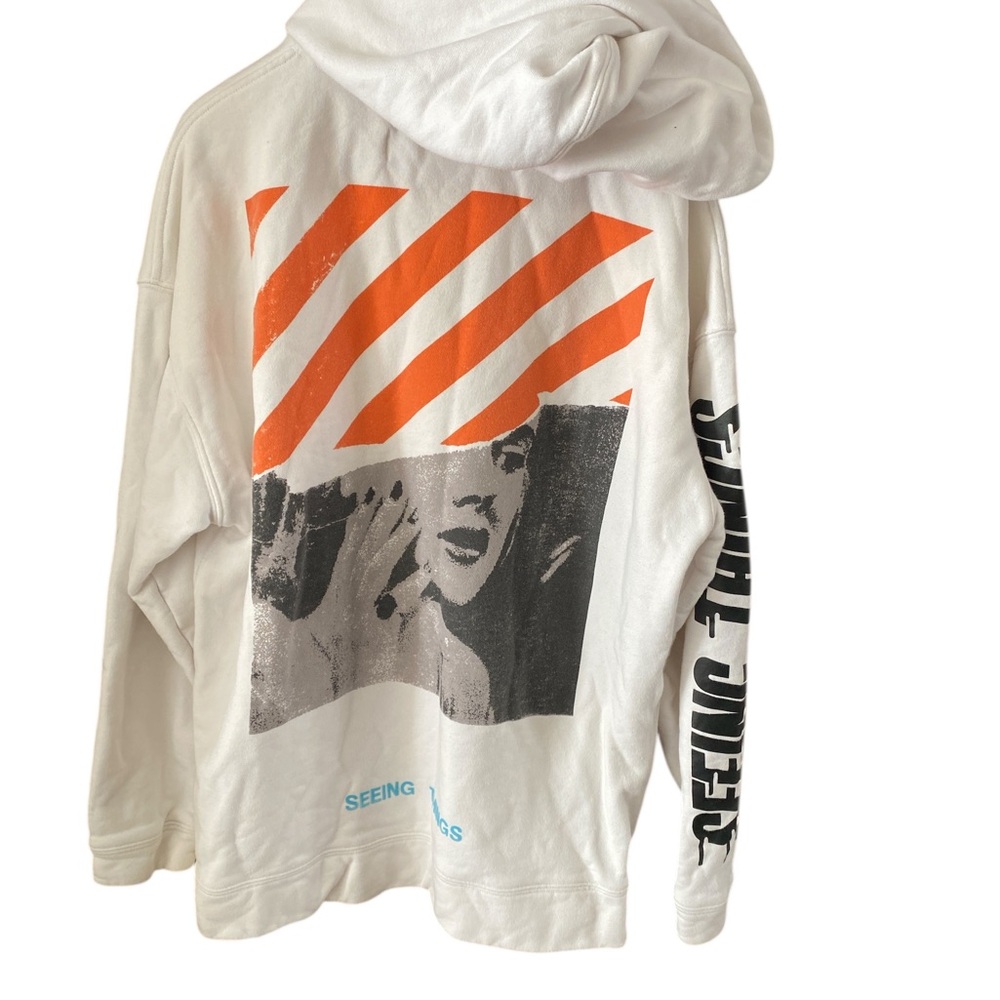 Off White Virgil Abloh Graphic Unisex Hoodie - White and Orange XS - Picture 3 of 17